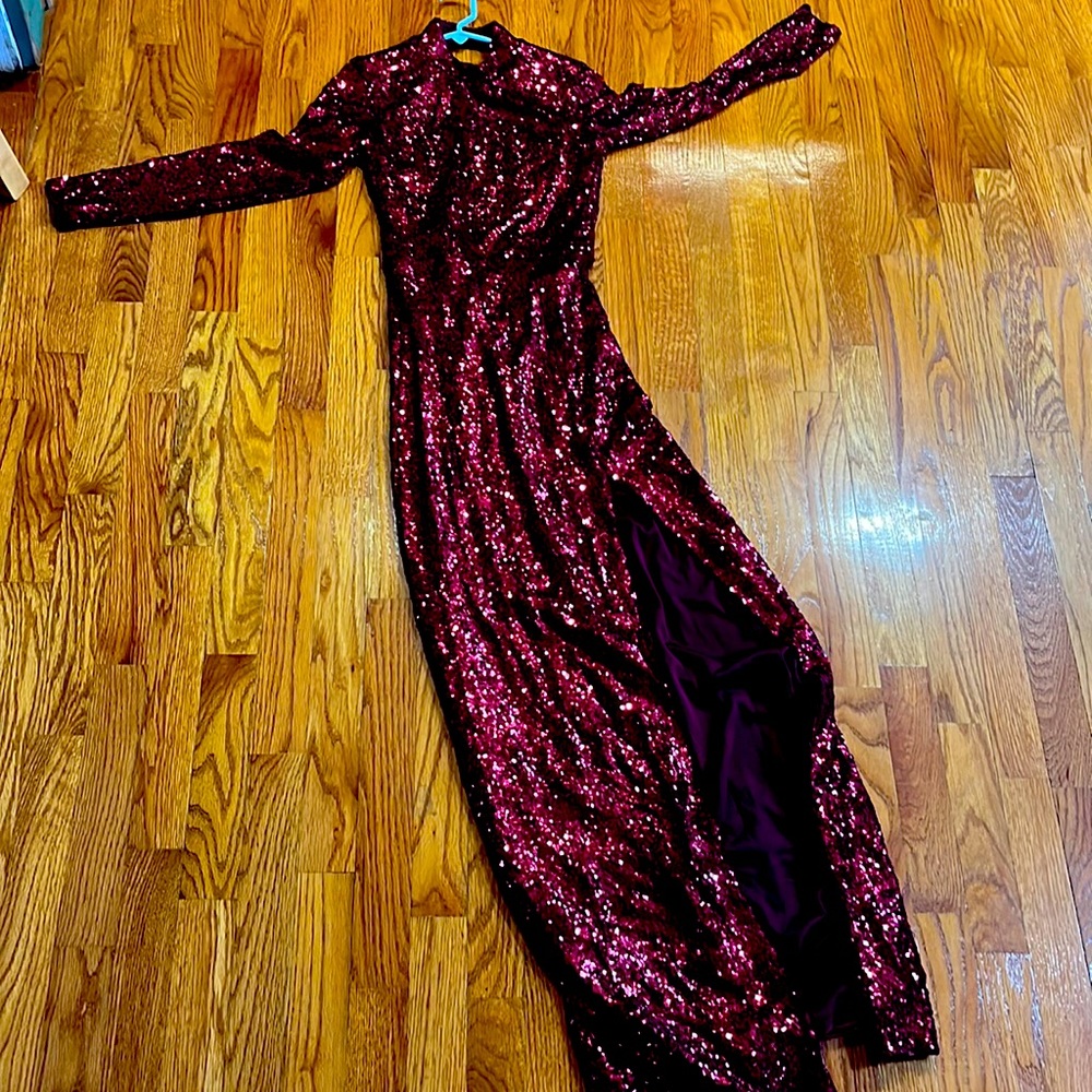Burgundy wine sequin prom dress